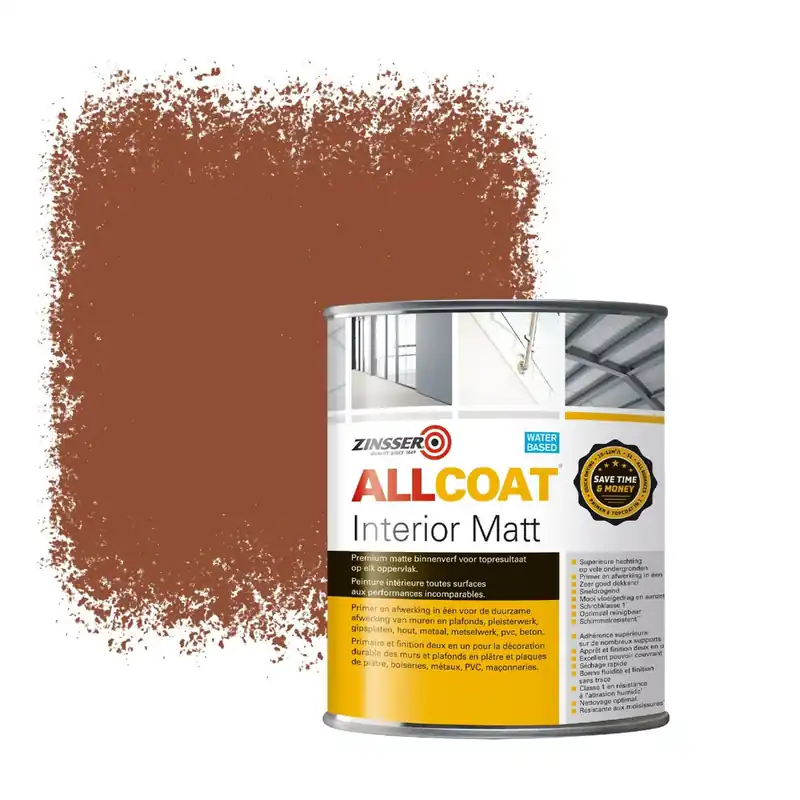 Zinsser Allcoat Interior Muurverf RAL 8004 Koperbruin - 1 liter Hoge Kwaliteit