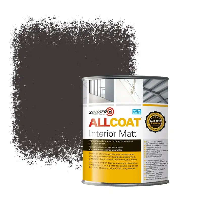 Zinsser Allcoat Interior Muurverf RAL 8019 Grijsbruin - 1 liter Beperkt Aanbod