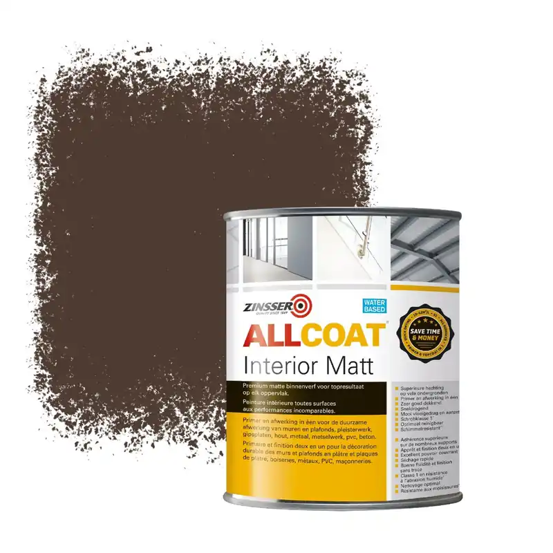 Zinsser Allcoat Interior Muurverf RAL 8028 Terrabruin - 1 liter Beperkt Aanbod