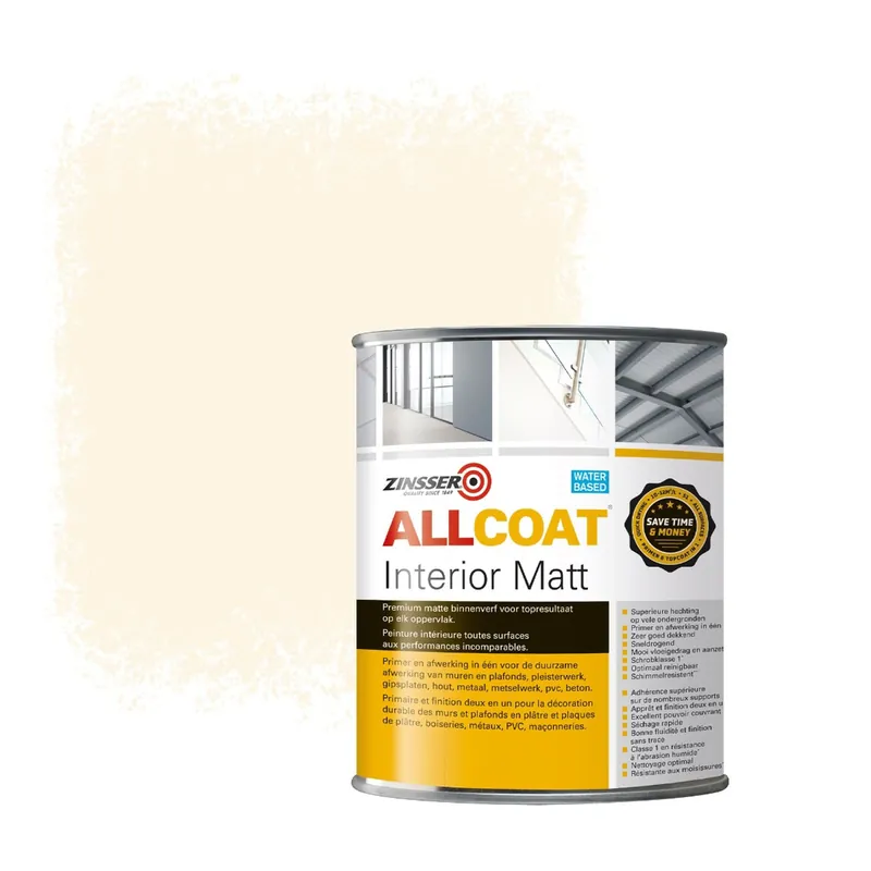 Zinsser Allcoat Interior Muurverf RAL 9001 Roomwit - 1 liter Bestseller