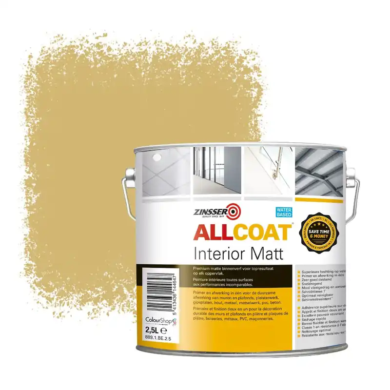 Zinsser Allcoat Interior Muurverf RAL 1002 Zandgeel - 2,5 liter Lage Kosten