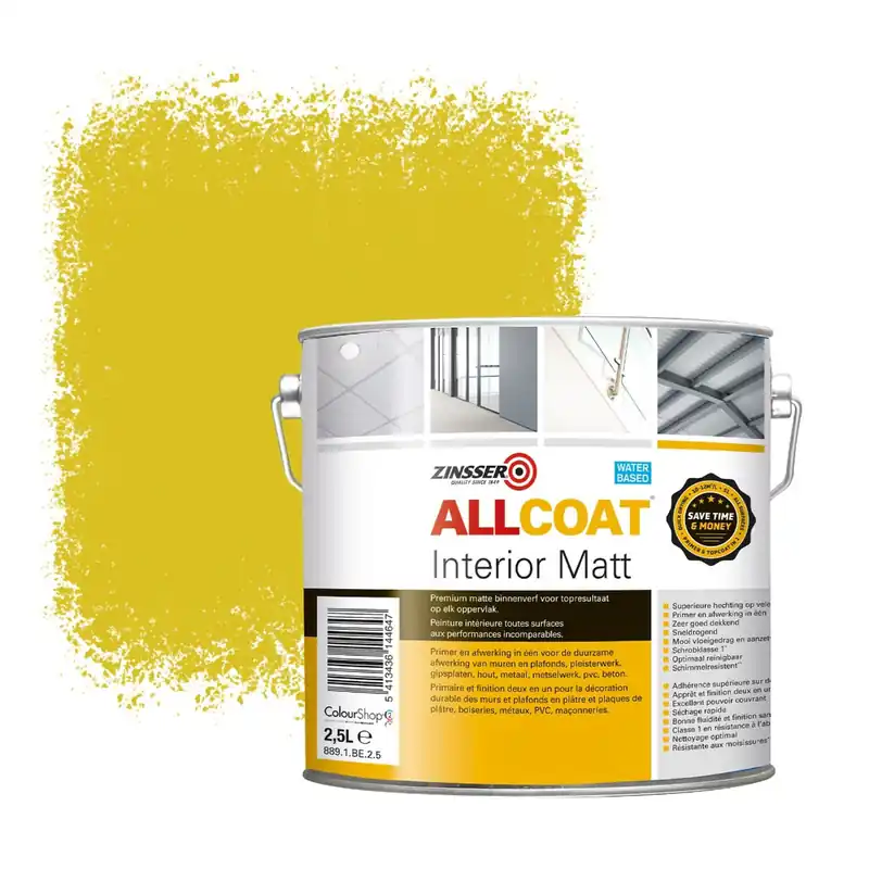 Zinsser Allcoat Interior Muurverf RAL 1012 Citroengeel - 2,5 liter Beperkt Aanbod