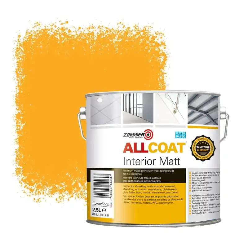 Zinsser Allcoat Interior Muurverf RAL 1033 Dahliageel - 2,5 liter Favoriet