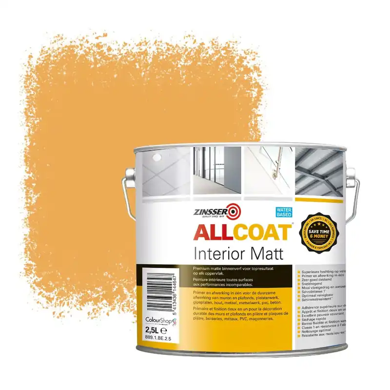 Zinsser Allcoat Interior Muurverf RAL 1034 Pastelgeel - 2,5 liter Merkproduct