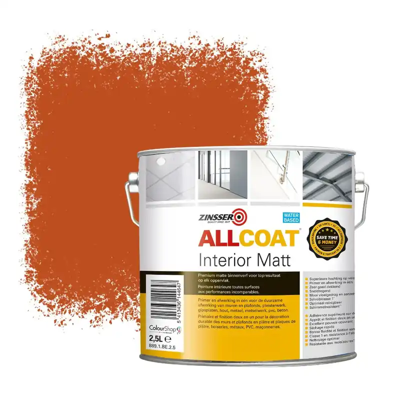 Lage Kosten Zinsser Allcoat Interior Muurverf RAL 2001 Roodoranje - 2,5 liter