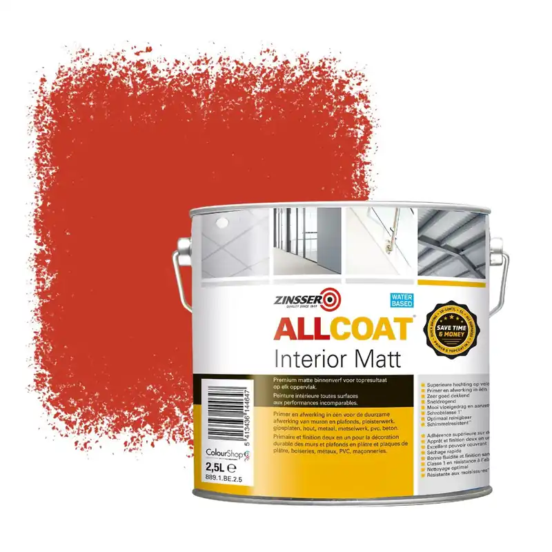 Zinsser Allcoat Interior Muurverf RAL 2002 Vermiljoen - 2,5 liter Dagaanbieding