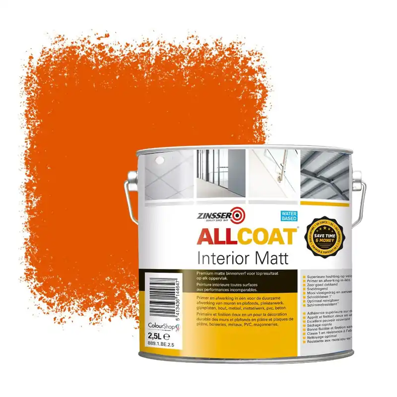 Exclusieve Aanbieding Zinsser Allcoat Interior Muurverf RAL 2009 Verkeersoranje - 2,5 liter