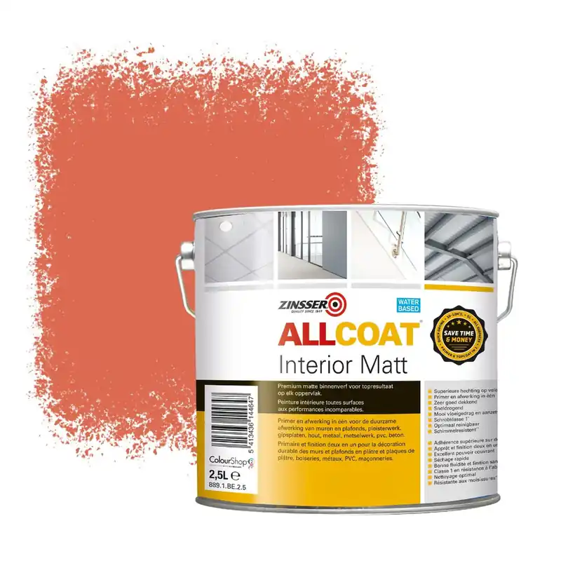 Direct Verzonden Zinsser Allcoat Interior Muurverf RAL 2012 Zalmoranje - 2,5 liter