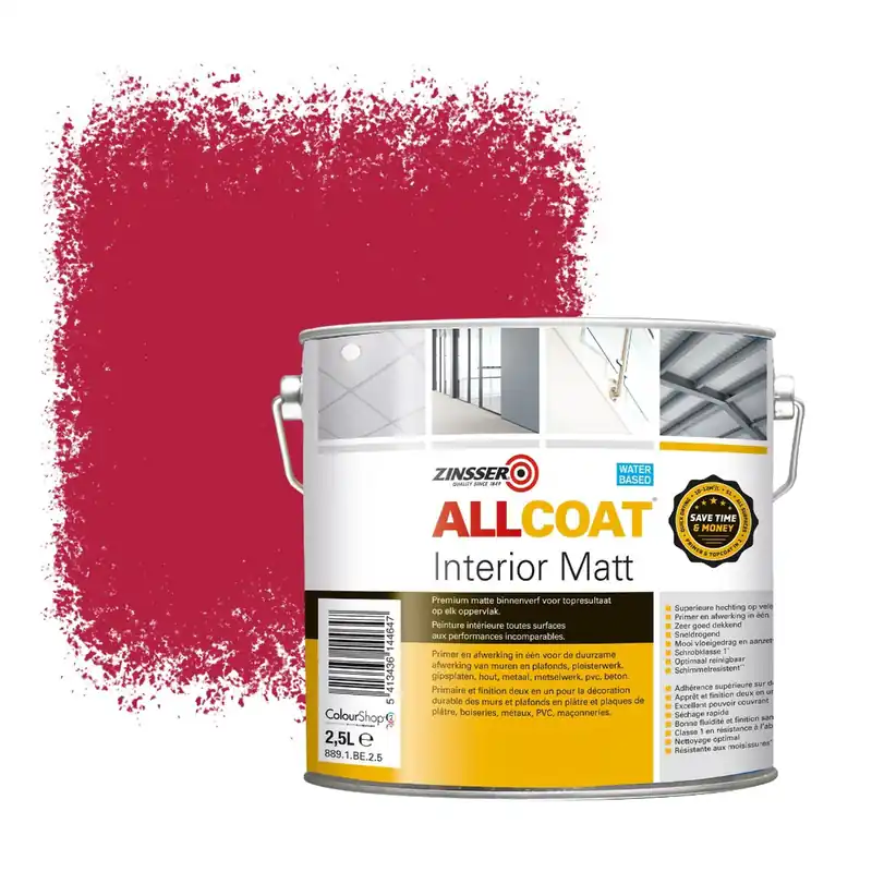 Zinsser Allcoat Interior Muurverf RAL 3027 Frambozenrood - 2,5 liter Nu Kopen