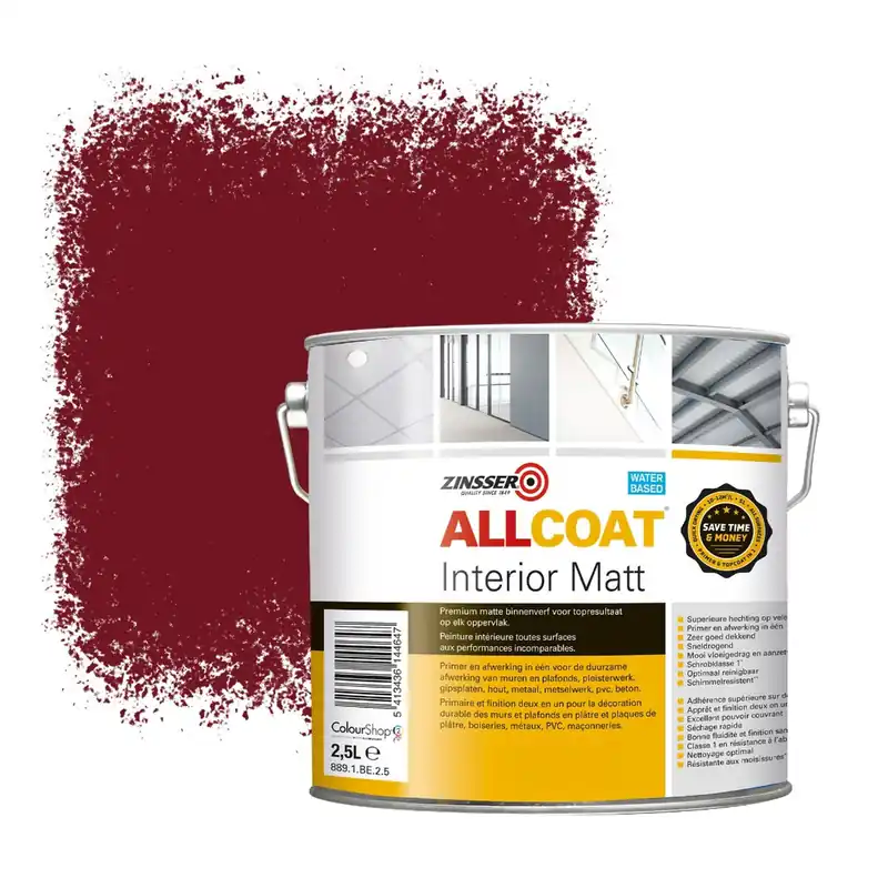Zinsser Allcoat Interior Muurverf RAL 3032 Parelrobijnrood - 2,5 liter Veilige Betaling