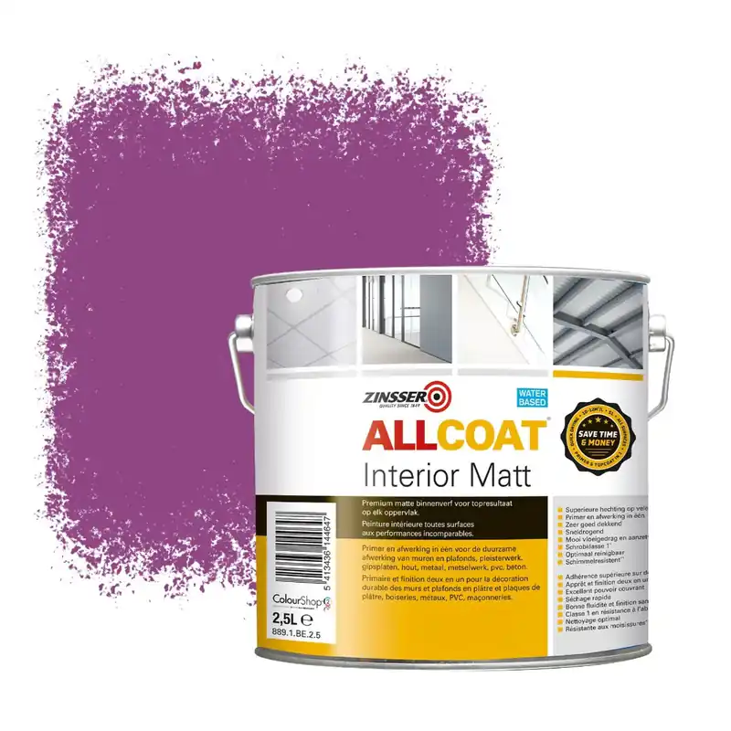 Beperkt Aanbod Zinsser Allcoat Interior Muurverf RAL 4008 Signaalviolet - 2,5 liter