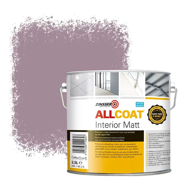 Koop Online Zinsser Allcoat Interior Muurverf RAL 4009 Pastelviolet - 2,5 liter