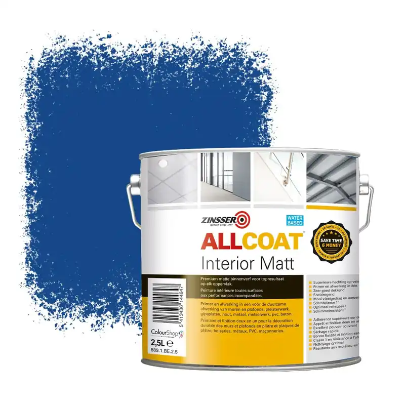 Zinsser Allcoat Interior Muurverf RAL 5005 Signaalblauw - 2,5 liter Express Levering