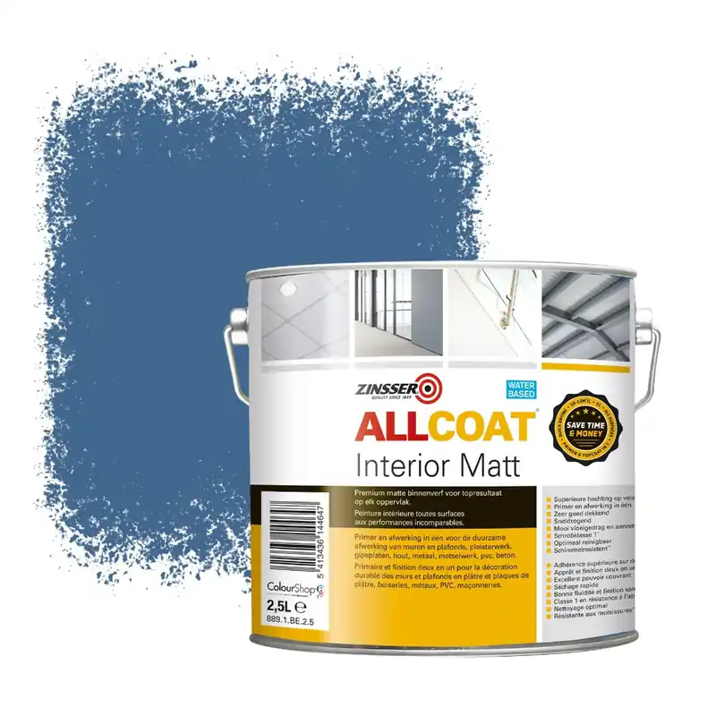 Zinsser Allcoat Interior Muurverf RAL 5007 Briljantblauw - 2,5 liter Rechtstreeks Van De Fabrikant