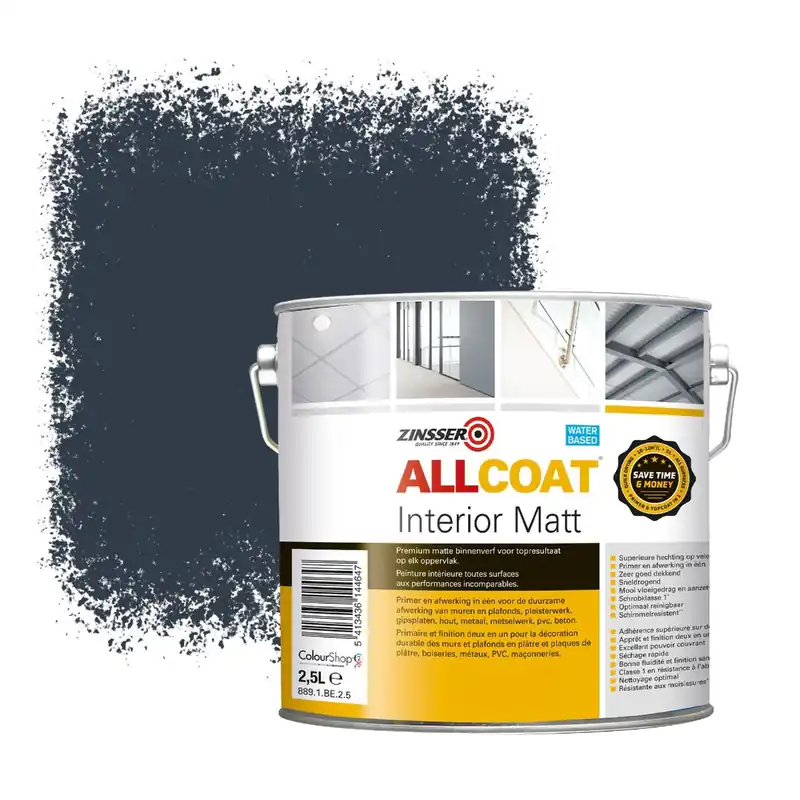 Zinsser Allcoat Interior Muurverf RAL 5008 Grijsblauw - 2,5 liter Beperkte Voorraad