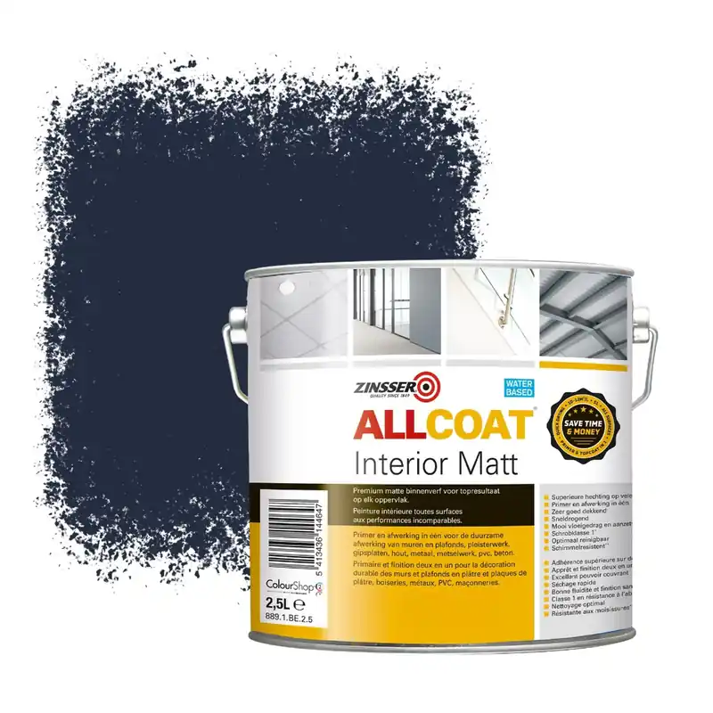 Rechtstreeks Van De Fabrikant Zinsser Allcoat Interior Muurverf RAL 5011 Staalblauw - 2,5 liter