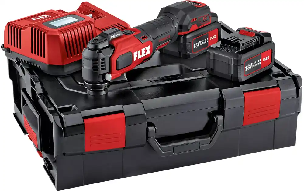 Flitsaanbieding FLEX MT 18.0-EC/5.0 Accu Multitool SET + 18 Volt Accu's & Snellader in Systainer