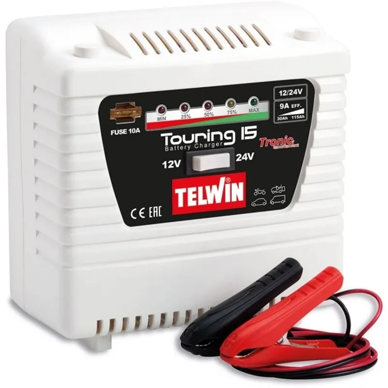 Dagaanbieding TELWIN TOURING 15 Draagbare electrische acculader 12V+24V / 9Amp / 100Watt