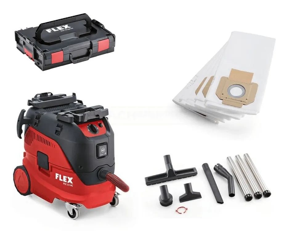 Populair FLEX VCE 33 L AC-Kit Industrie Schuurstofzuiger 1200 Watt met 30 liter ketel (incl reinigingsset, stofzakken en koffer)