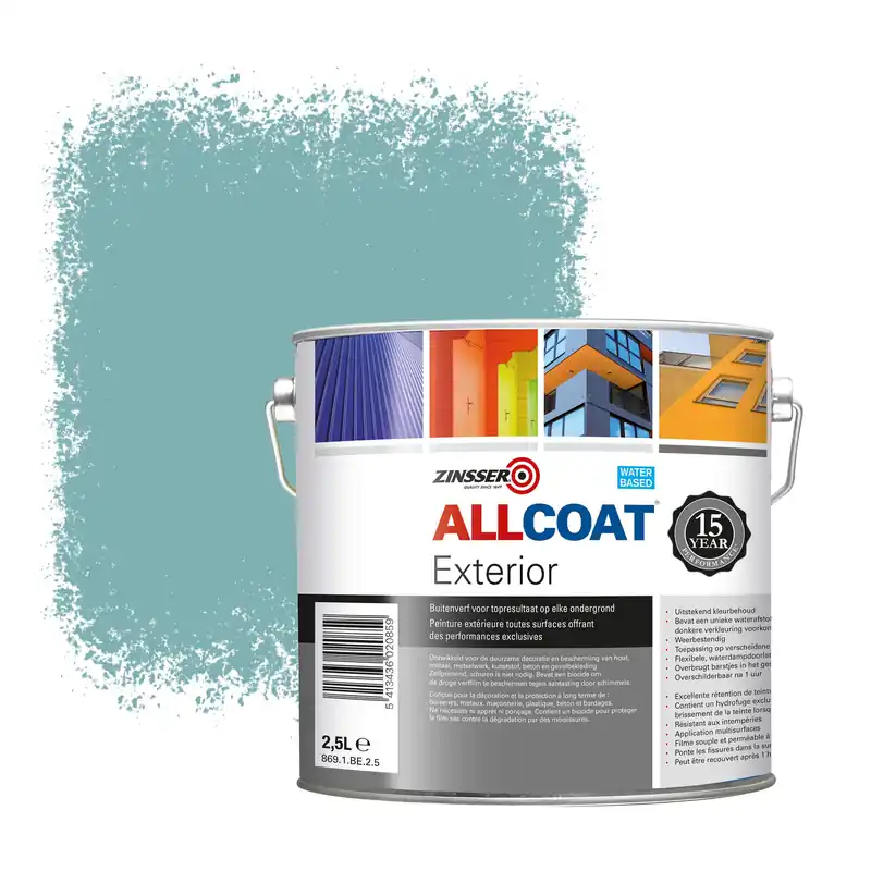 Merkproduct Zinsser Allcoat Exterior Muurverf RAL 6034 Pastelturkoois - 2,5 liter