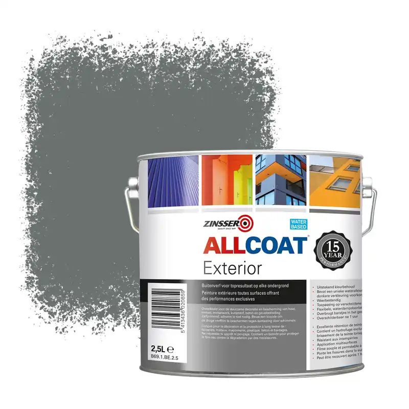 Zinsser Allcoat Exterior Muurverf RAL 7005 Muizengrijs - 2,5 liter Uitverkoop