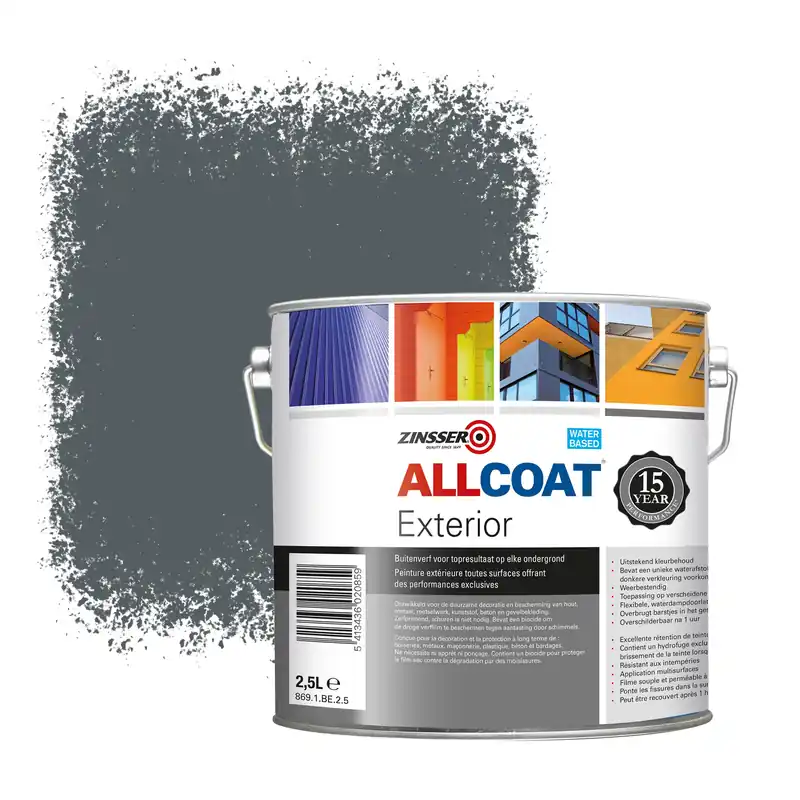 Op = Op Zinsser Allcoat Exterior Muurverf RAL 7011 IJzergrijs - 2,5 liter