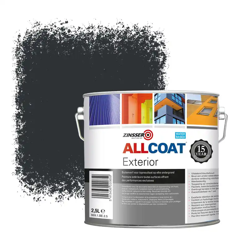 Hoge Kwaliteit Zinsser Allcoat Exterior Muurverf RAL 7021 Zwartgrijs - 2,5 liter