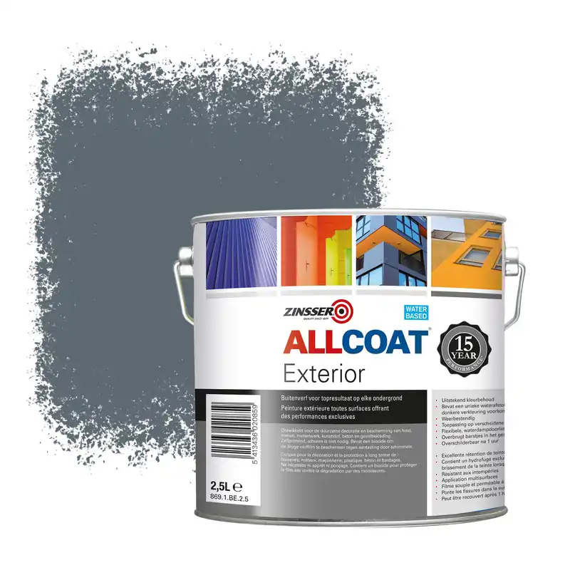 Uitverkoop Zinsser Allcoat Exterior Muurverf RAL 7031 Blauwgrijs - 2,5 liter