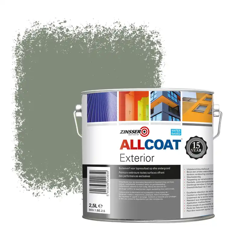 Gecertificeerd Zinsser Allcoat Exterior Muurverf RAL 7033 Cementgrijs - 2,5 liter