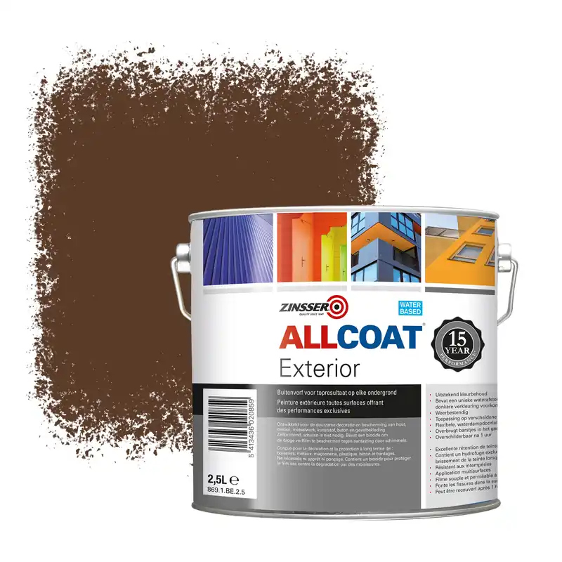 Premium Zinsser Allcoat Exterior Muurverf RAL 8011 Notenbruin - 2,5 liter