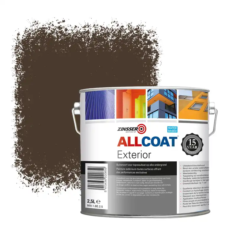 Zinsser Allcoat Exterior Muurverf RAL 8014 Sepiabruin - 2,5 liter Flitsaanbieding