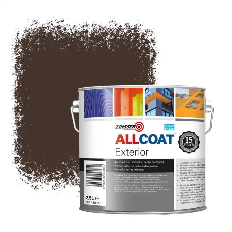 Zinsser Allcoat Exterior Muurverf RAL 8017 Chocoladebruin - 2,5 liter Exclusieve Aanbieding
