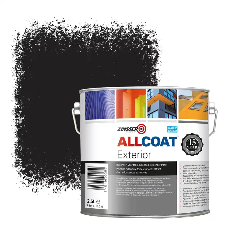 Zinsser Allcoat Exterior Muurverf RAL 8022 Zwartbruin - 2,5 liter Gratis Retour