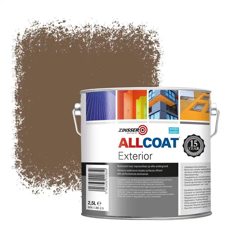 Zinsser Allcoat Exterior Muurverf RAL 8025 Lichtbruin - 2,5 liter Flitsaanbieding
