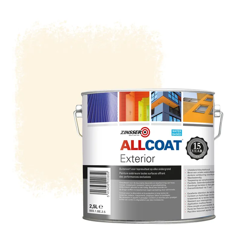 Zinsser Allcoat Exterior Muurverf RAL 9001 Roomwit - 2,5 liter Koop Online