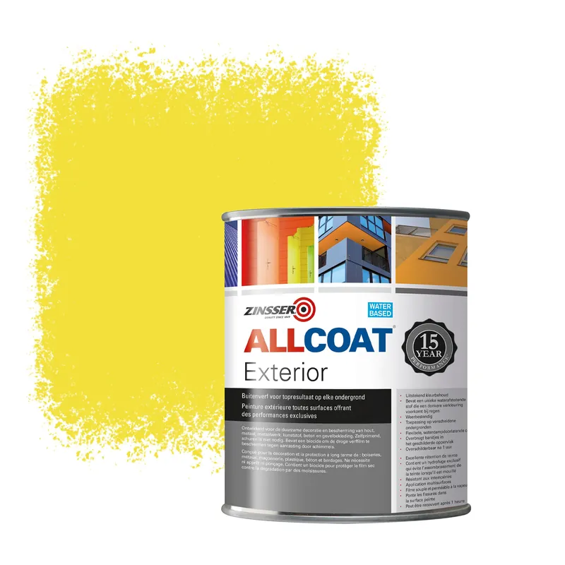 Zinsser Allcoat Exterior Muurverf RAL 1018 Zinkgeel - 1 liter Gratis Retour