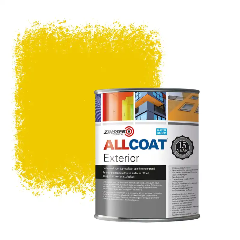 Zinsser Allcoat Exterior Muurverf RAL 1023 Verkeersgeel - 1 liter Laatste Versie