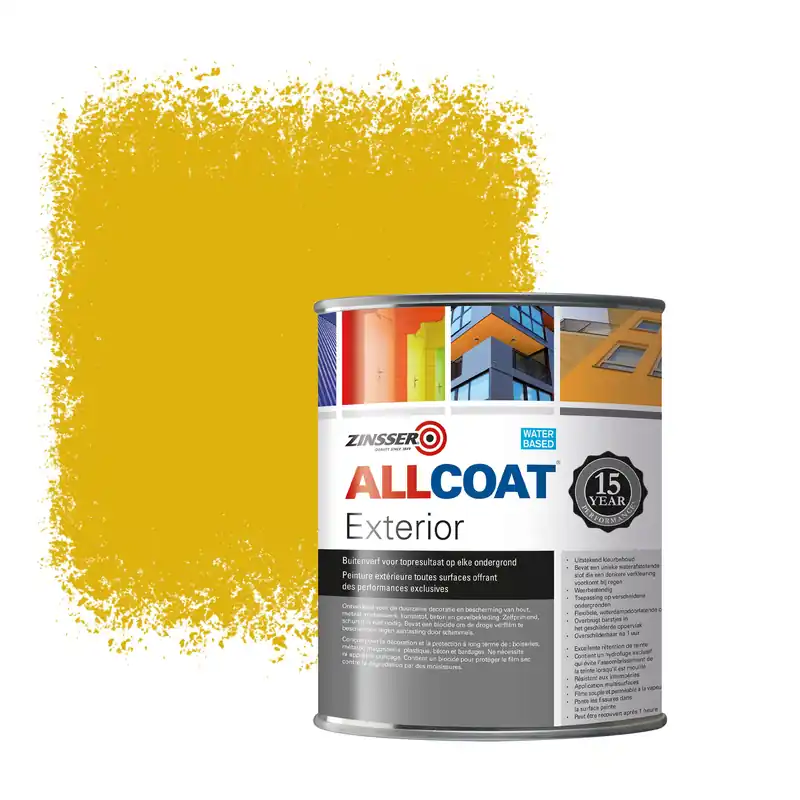 Zinsser Allcoat Exterior Muurverf RAL 1032 Bremgeel - 1 liter Gratis Retour