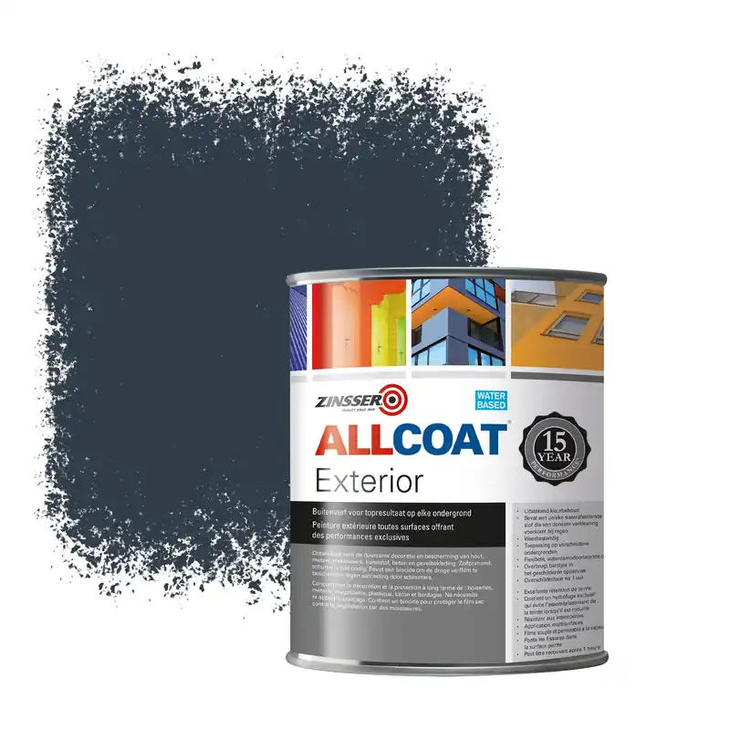 Must-Have Zinsser Allcoat Exterior Muurverf RAL 5008 Grijsblauw - 1 liter