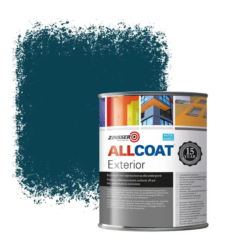 Direct Verzonden Zinsser Allcoat Exterior Muurverf RAL 5020 Oceaanblauw - 1 liter
