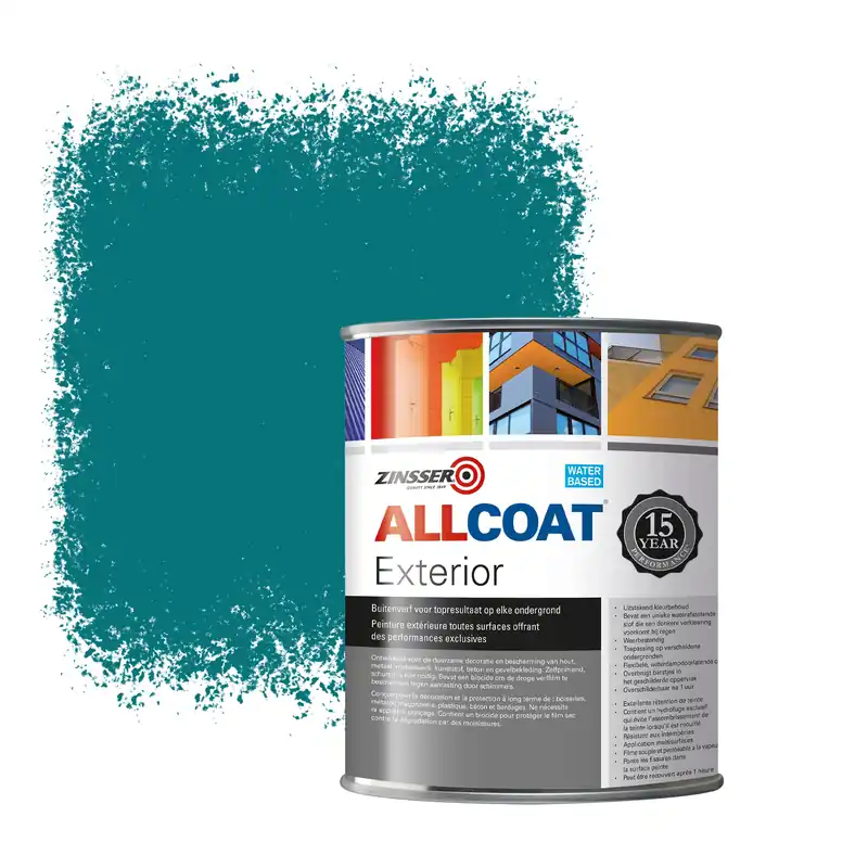 Zinsser Allcoat Exterior Muurverf RAL 5021 Waterblauw - 1 liter Must-Have