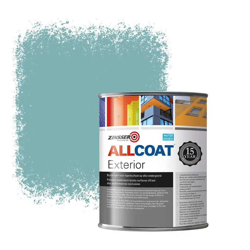 Express Levering Zinsser Allcoat Exterior Muurverf RAL 6034 Pastelturkoois - 1 liter