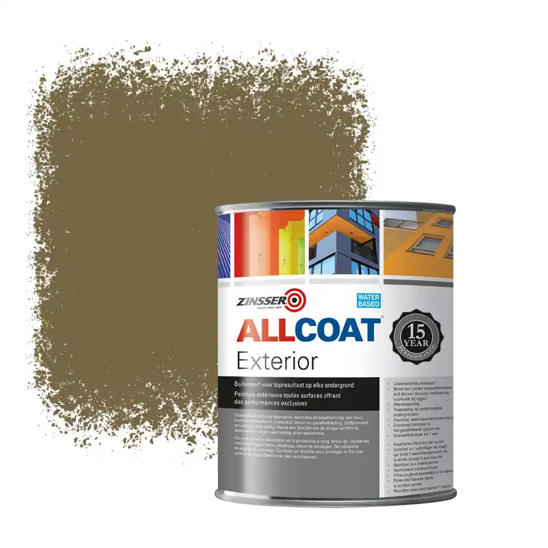 Zinsser Allcoat Exterior Muurverf RAL 7008 Kaki grijs - 1 liter Exclusieve Aanbieding