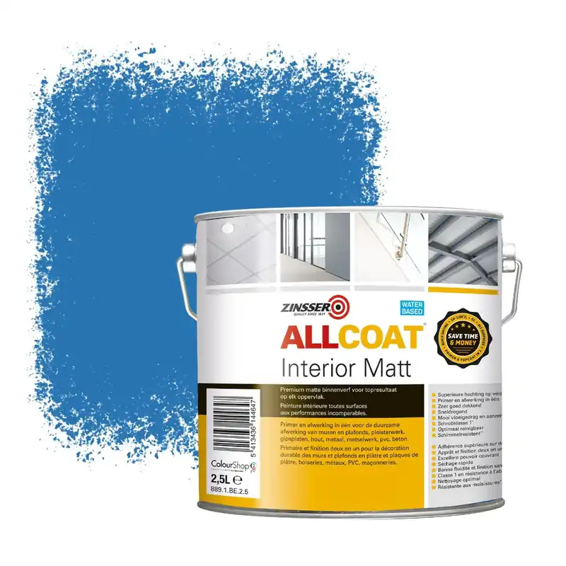 Laatste Kans Zinsser Allcoat Interior Muurverf RAL 5015 Hemelsblauw - 2,5 liter