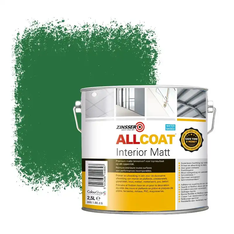 Veilige Betaling Zinsser Allcoat Interior Muurverf RAL 6001 Smaragdgroen - 2,5 liter