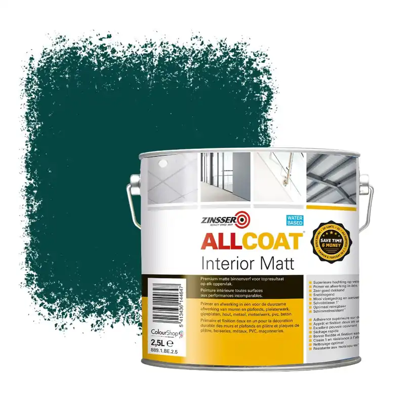 Zinsser Allcoat Interior Muurverf RAL 6004 Blauwgroen - 2,5 liter Tijdelijk Beschikbaar