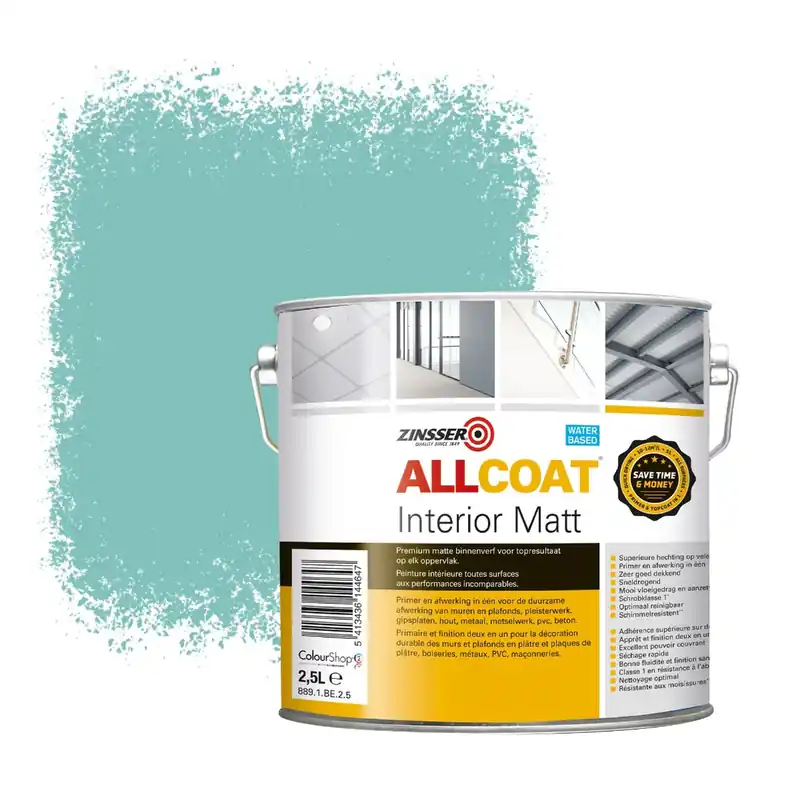 Superprijs Zinsser Allcoat Interior Muurverf RAL 6027 Lichtgroen - 2,5 liter