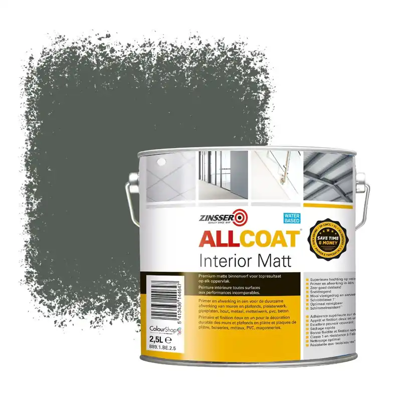 Hete Deal Zinsser Allcoat Interior Muurverf RAL 7010 Zeildoekgrijs - 2,5 liter