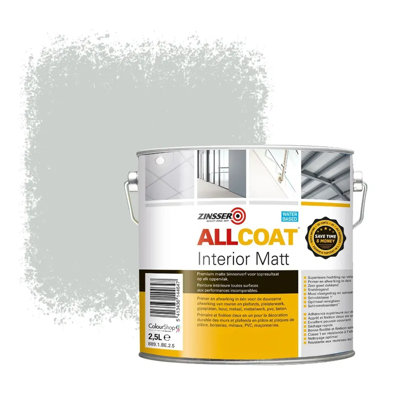 Gratis Retour Zinsser Allcoat Interior Muurverf RAL 7035 Lichtgrijs - 2,5 liter