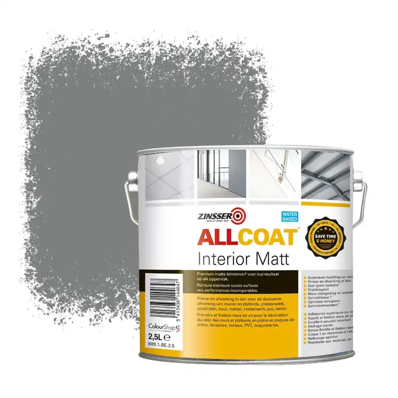 Flitsaanbieding Zinsser Allcoat Interior Muurverf RAL 7037 Stofgrijs - 2,5 liter